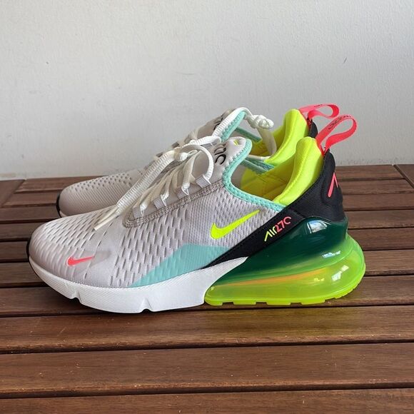 Nike Air Max 270 White and Neon Sneakers - Picture 6 of 15